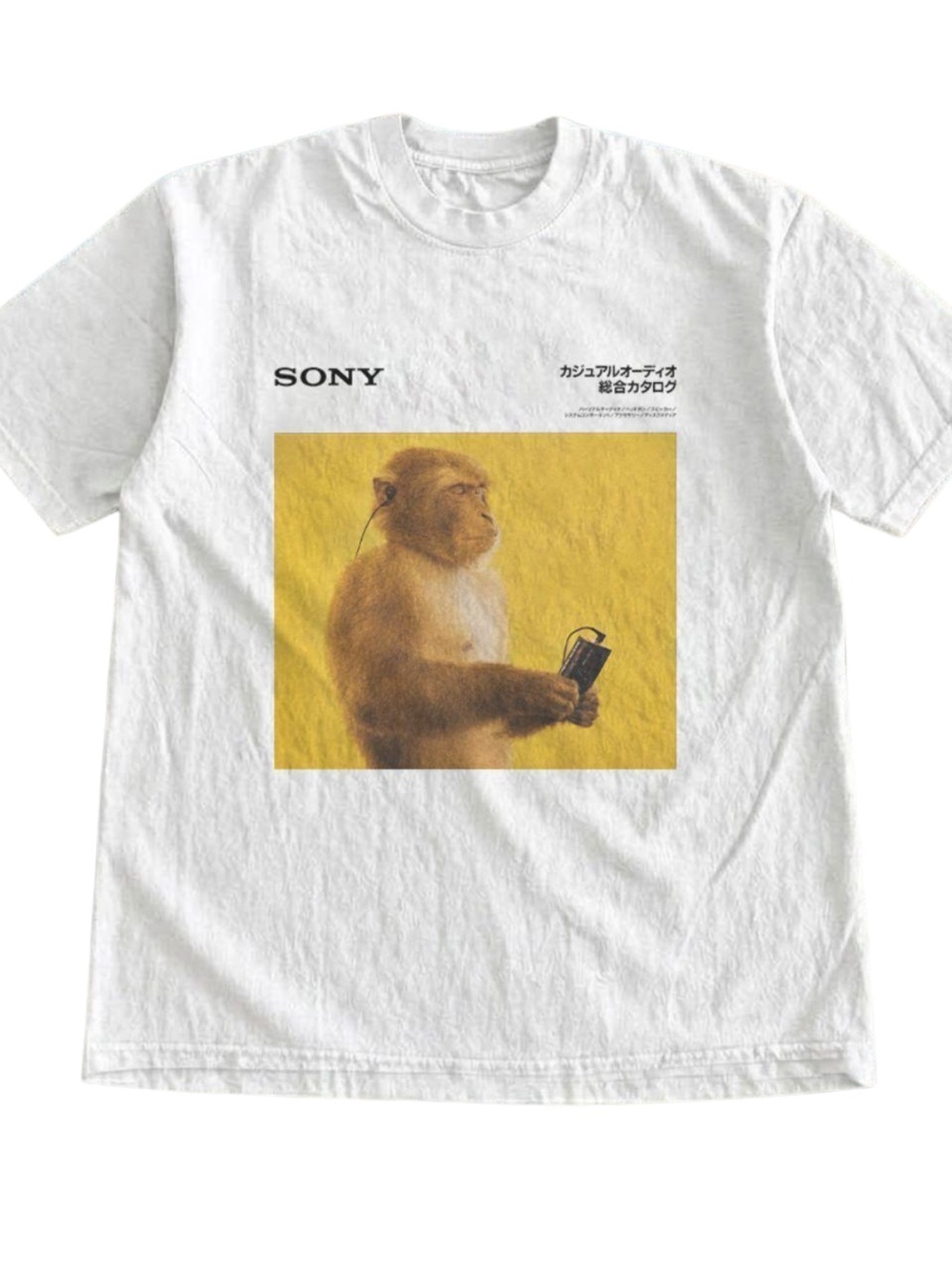 Gildan White Graphic Tee with Yellow Monkey Print, Gift For Her, For Him